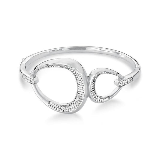 18kt White Gold Plated CZ Double Link Bangle Bracelet