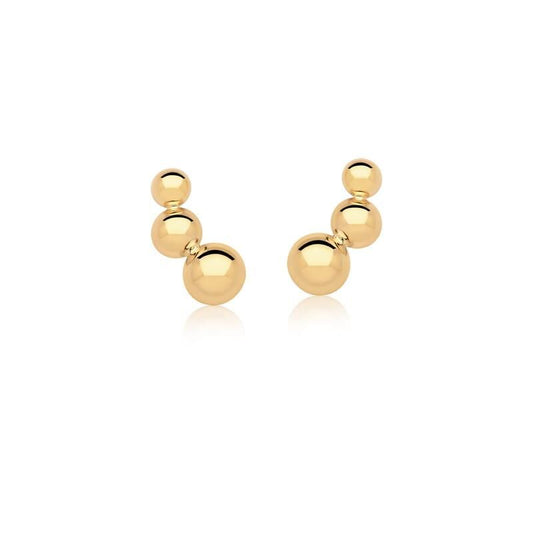 18kt Yellow Gold-Plated Triple Ball Ear Cuff Style Earrings