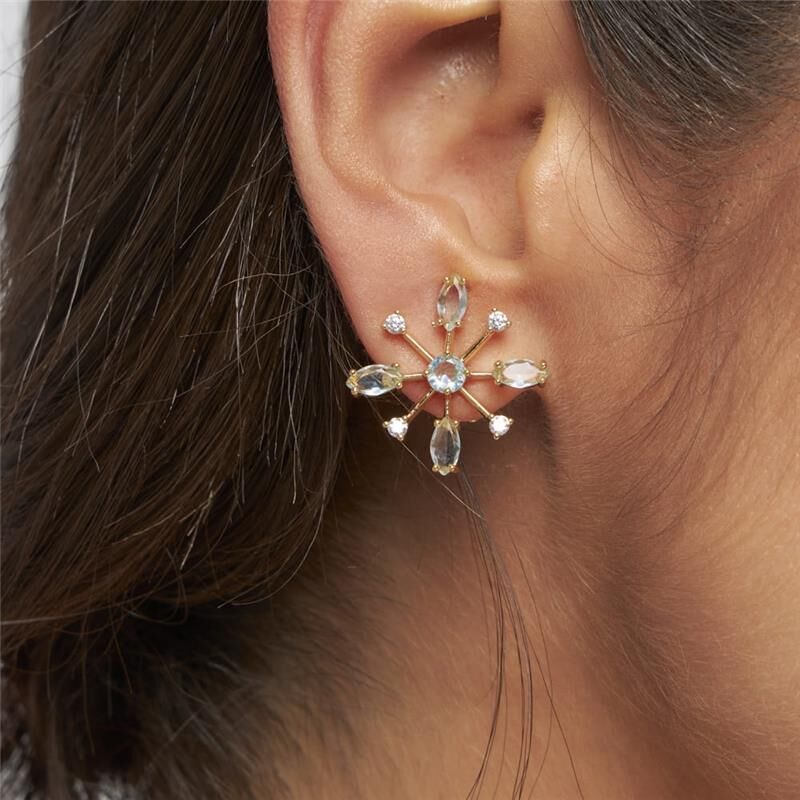 Green Emerald CZ 18kt Yellow Gold Plated Fireworks Earrings
