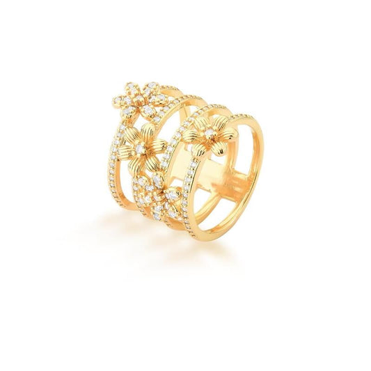 18kt Yellow Gold CZ Flower Ring