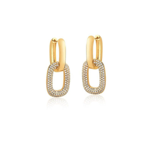 18kt Yellow Gold-Plated CZ 2-in-1 Double Link Hoop Earrings