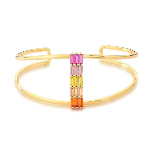 18 kt Yellow Gold Plated Multicolor CZ Earrings and Cuff Bracelet Jewelry Set