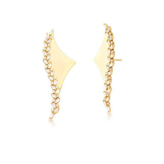 18kt Yellow Gold-Plated CZ Modern Geometric Post Earrings