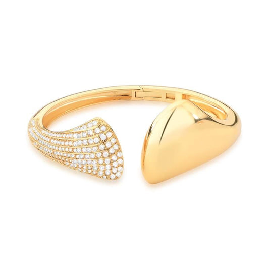 18kt Yellow Gold Plated Cubic Zirconia Open Cuff Bracelet