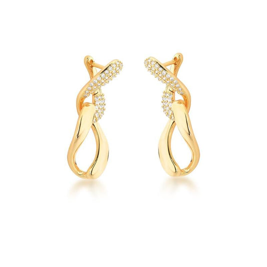 18kt Yellow Gold-Plated 2-in-1 CZ Twisted Link Women's Dangle Earrings
