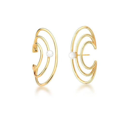 18kt Yellow Gold Plated Women's Pearl Earrings