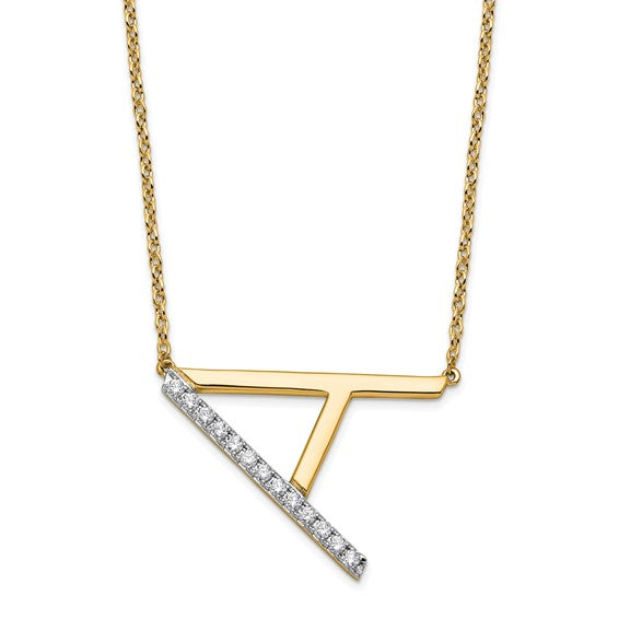 Solid 14k Gold Real Diamond Sideways Personalized Monogram Initial Name Necklace Dainty Jewelry Gift for Her Birthday Christmas Present Idea