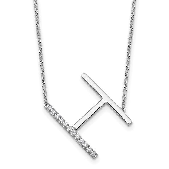 Solid 14k Gold Real Diamond Sideways Personalized Monogram Initial Name Necklace Dainty Jewelry Gift for Her Birthday Christmas Present Idea