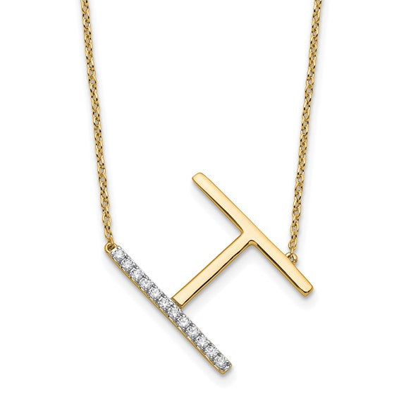 Solid 14k Gold Real Diamond Sideways Personalized Monogram Initial Name Necklace Dainty Jewelry Gift for Her Birthday Christmas Present Idea