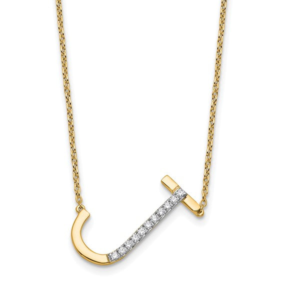 Solid 14k Gold Real Diamond Sideways Personalized Monogram Initial Name Necklace Dainty Jewelry Gift for Her Birthday Christmas Present Idea