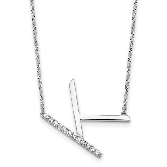 Solid 14k Gold Real Diamond Sideways Personalized Monogram Initial Name Necklace Dainty Jewelry Gift for Her Birthday Christmas Present Idea