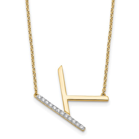 Solid 14k Gold Real Diamond Sideways Personalized Monogram Initial Name Necklace Dainty Jewelry Gift for Her Birthday Christmas Present Idea