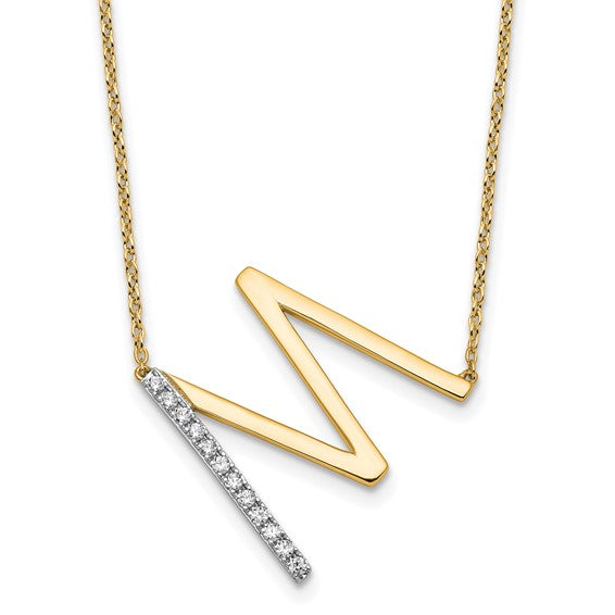 Solid 14k Gold Real Diamond Sideways Personalized Monogram Initial Name Necklace Dainty Jewelry Gift for Her Birthday Christmas Present Idea