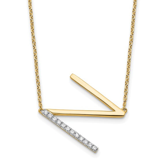 Solid 14k Gold Real Diamond Sideways Personalized Monogram Initial Name Necklace Dainty Jewelry Gift for Her Birthday Christmas Present Idea