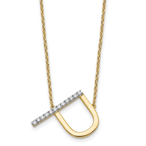 Solid 14k Gold Real Diamond Sideways Personalized Monogram Initial Name Necklace Dainty Jewelry Gift for Her Birthday Christmas Present Idea