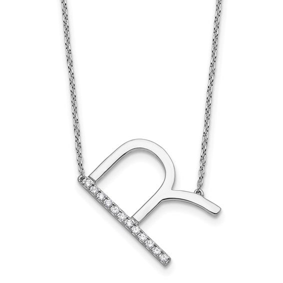 Solid 14k Gold Real Diamond Sideways Personalized Monogram Initial Name Necklace Dainty Jewelry Gift for Her Birthday Christmas Present Idea