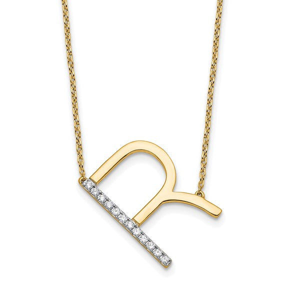 Solid 14k Gold Real Diamond Sideways Personalized Monogram Initial Name Necklace Dainty Jewelry Gift for Her Birthday Christmas Present Idea