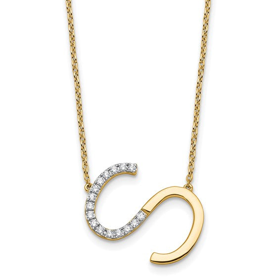 Solid 14k Gold Real Diamond Sideways Personalized Monogram Initial Name Necklace Dainty Jewelry Gift for Her Birthday Christmas Present Idea