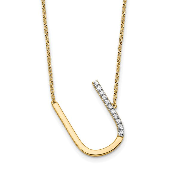Solid 14k Gold Real Diamond Sideways Personalized Monogram Initial Name Necklace Dainty Jewelry Gift for Her Birthday Christmas Present Idea
