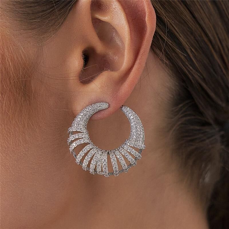 18kt White Gold-Plated Zircon Luxury Bridal Women's Post Earrings