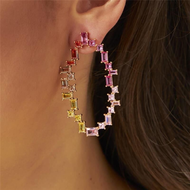 18 kt Yellow Gold Plated Multicolor CZ Earrings and Cuff Bracelet Jewelry Set