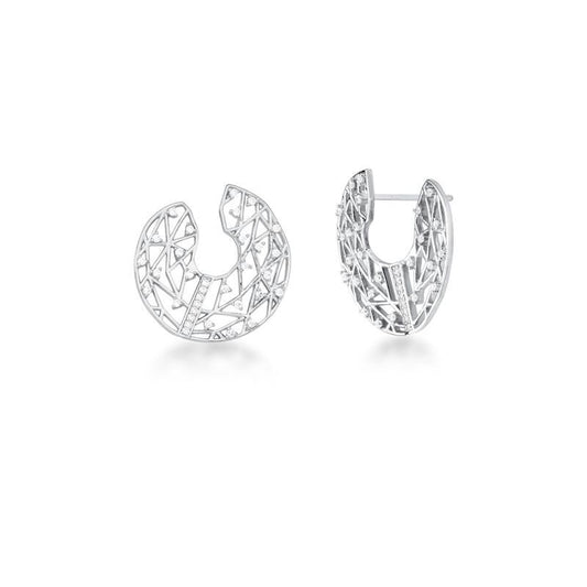 18kt White Gold-Plated Zircon Filigree Style Women's Silver Post Earrings