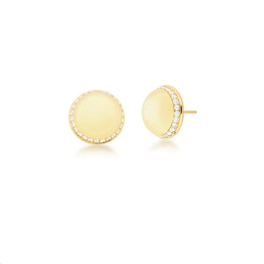 18kt Yellow Gold-Plated Matte Finish Half Ball CZ Post Earrings