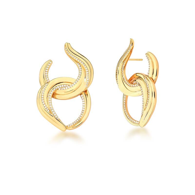 18kt Yellow Gold-Plated Zircon Geometric Women's Earrings