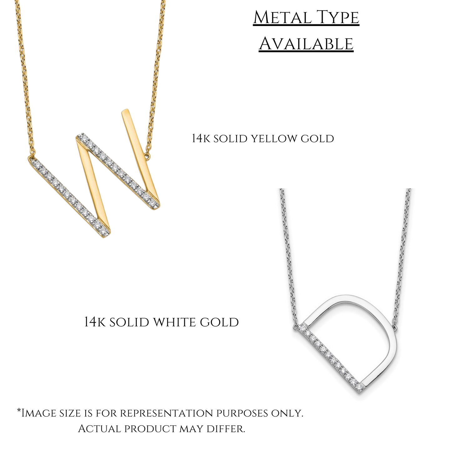 Solid 14k Gold Real Diamond Sideways Personalized Monogram Initial Name Necklace Dainty Jewelry Gift for Her Birthday Christmas Present Idea