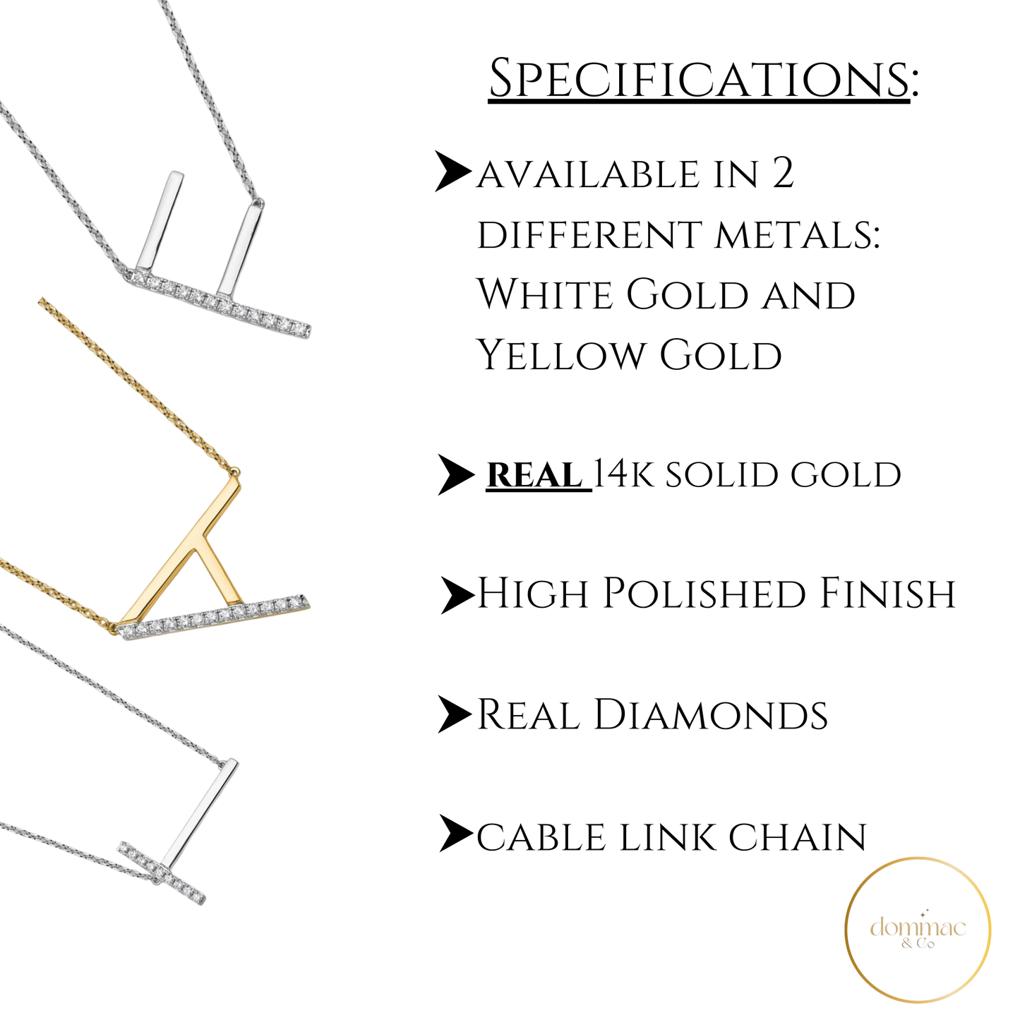 Solid 14k Gold Real Diamond Sideways Personalized Monogram Initial Name Necklace Dainty Jewelry Gift for Her Birthday Christmas Present Idea