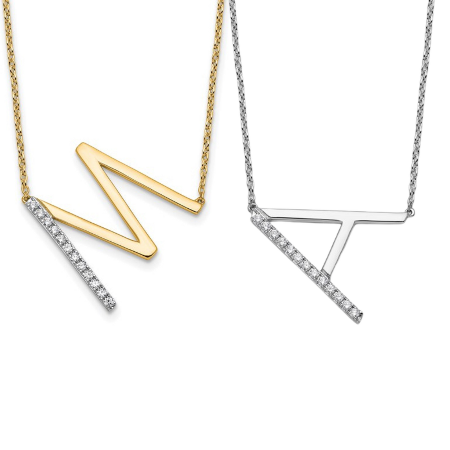 Solid 14k Gold Real Diamond Sideways Personalized Monogram Initial Name Necklace Dainty Jewelry Gift for Her Birthday Christmas Present Idea