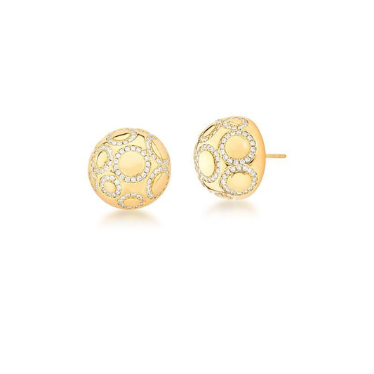 18kt Yellow Gold-Plated CZ Half Ball Women's Post Earrings