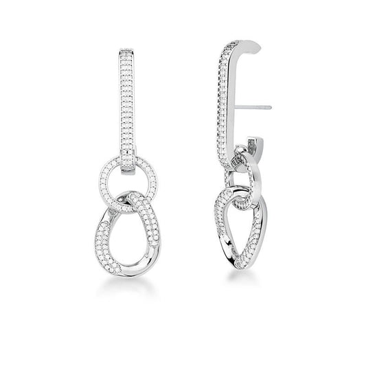 18kt White Gold-Plated CZ Silver Links Women's Dangle Earrings
