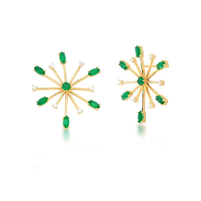 Green Emerald CZ 18kt Yellow Gold Plated Fireworks Earrings