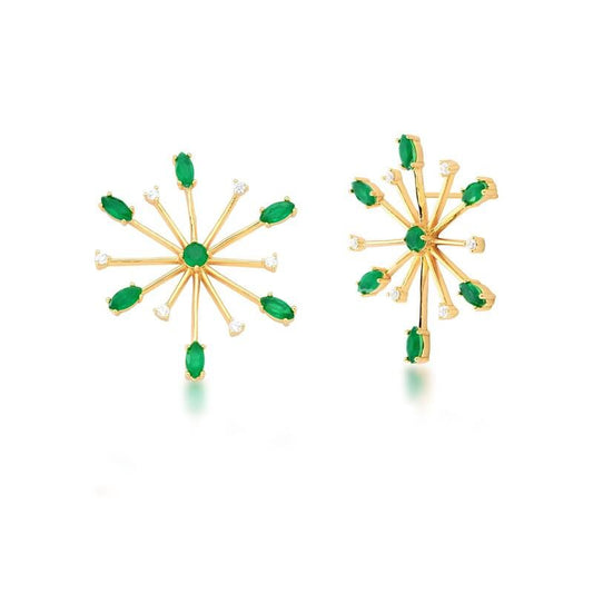 Green Emerald CZ 18kt Yellow Gold Plated Fireworks Earrings