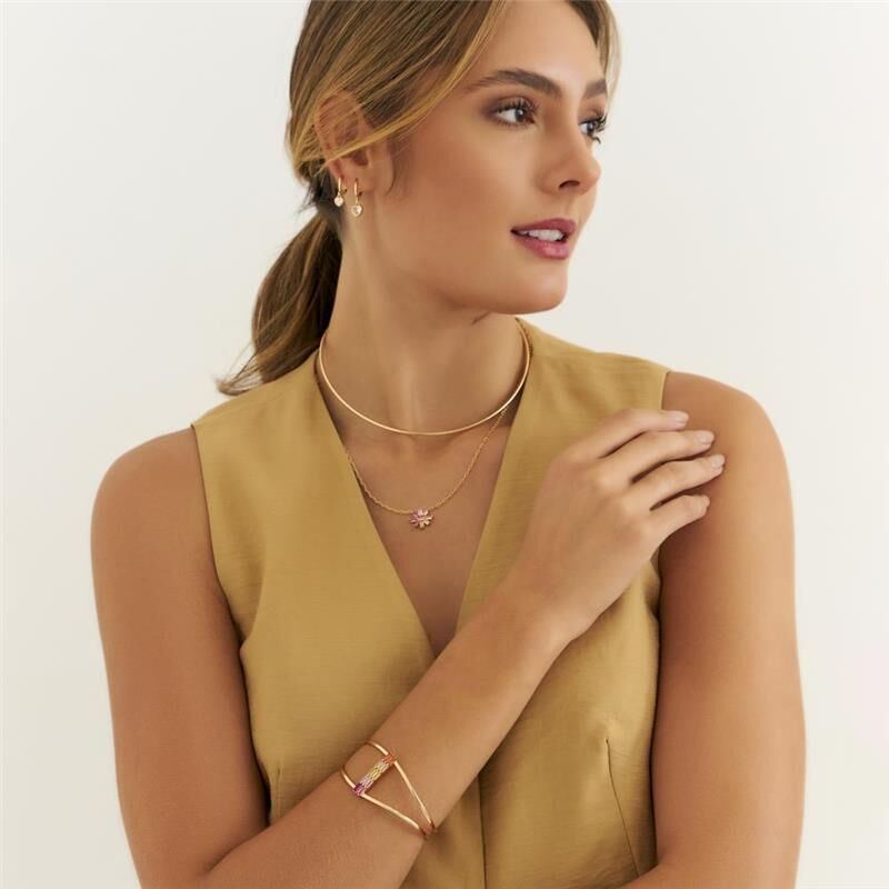 18 kt Yellow Gold Plated Multicolor CZ Earrings and Cuff Bracelet Jewelry Set