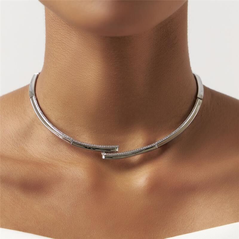 18kt White Gold-Plated CZ Silver Chocker Necklace