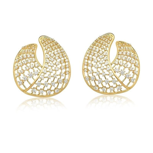 18kt Yellow Gold-Plated Zircon Women's Statement Earrings