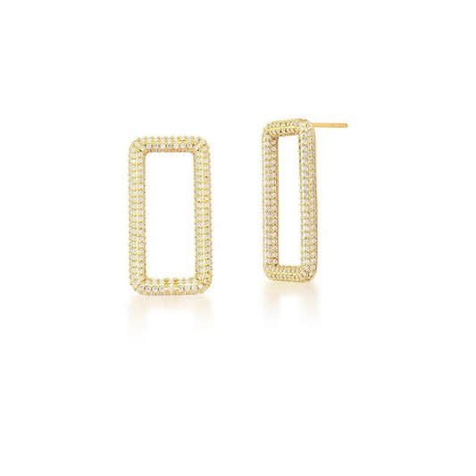 Gold Geometric Earrings | Fully Iced Rectangular Earrings | Crystal CZ Gold Geometric Earrings | Gifts for Her | Unique Jewelry