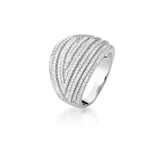 Luxury Zircon Ring | CZ White Gold Rhodium Ring | Simulated Diamond Rings | Cocktail Rings | Cubic Zirconia Silver Fashion Bubble Ring