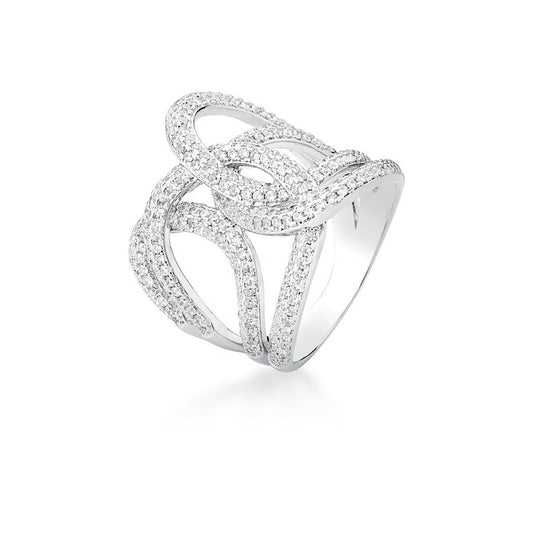 Luxury Zircon Ring | CZ White Gold Rhodium Ring | Simulated Diamond Rings | Exquisite Design Rings | Cubic Zirconia Silver Fashion Ring
