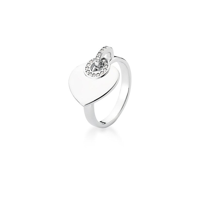 Engravable CZ Heart Silver Bangle | White Rhodium Plated Engravable Heart Bangle Bracelet | Silver Heart Ring & Bracelet Jewelry Set