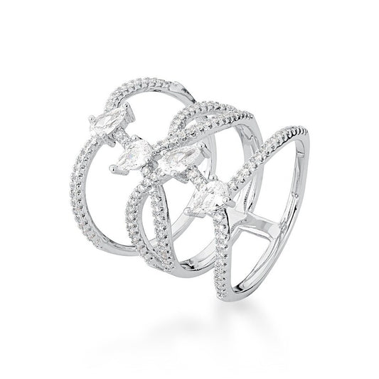 Statement Ring, CZ Silver Ring, Crystal White Gold Long Ring, Fashion Diamond Mock Ring, CZ Rings for Women, Zircon Statement Rings