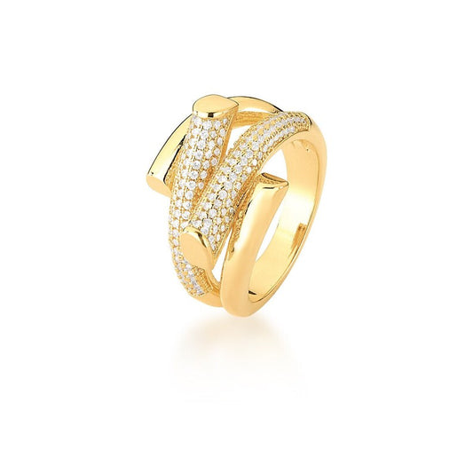 Zircon Yellow Gold Plated Wrap Ring | Luxury CZ Gold Ring | Gold Statement Ring | Gold Women's Ring | Size 7