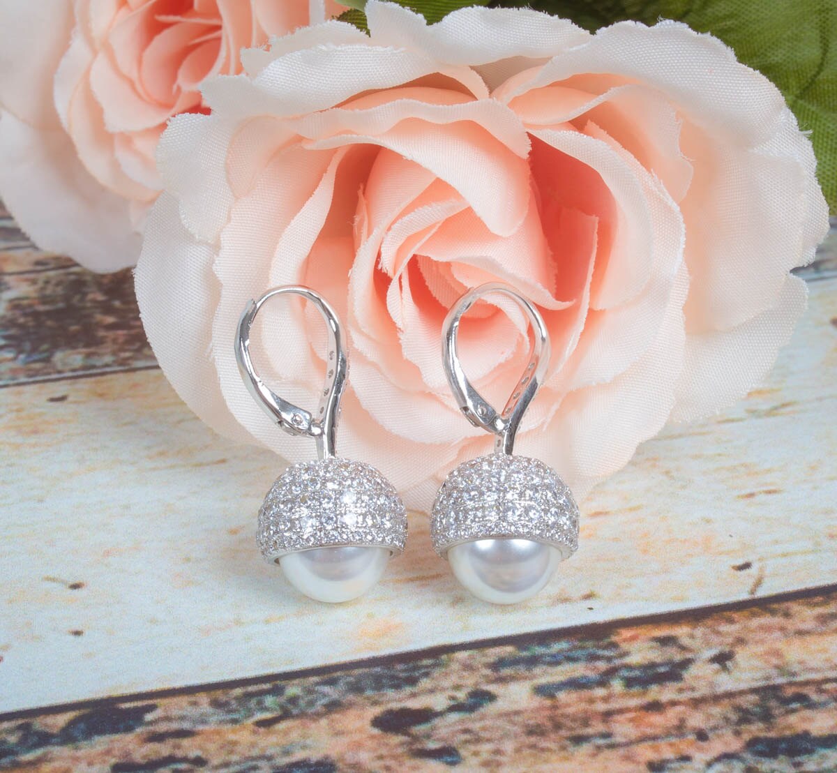 Stunning Exclusive Design,Pearl Cubic Zircon Dangle Earrings,Bridesmaid Earrings,Bridal Earrings,Wedding Jewelry,Drop Earrings,Pearl Jewelry