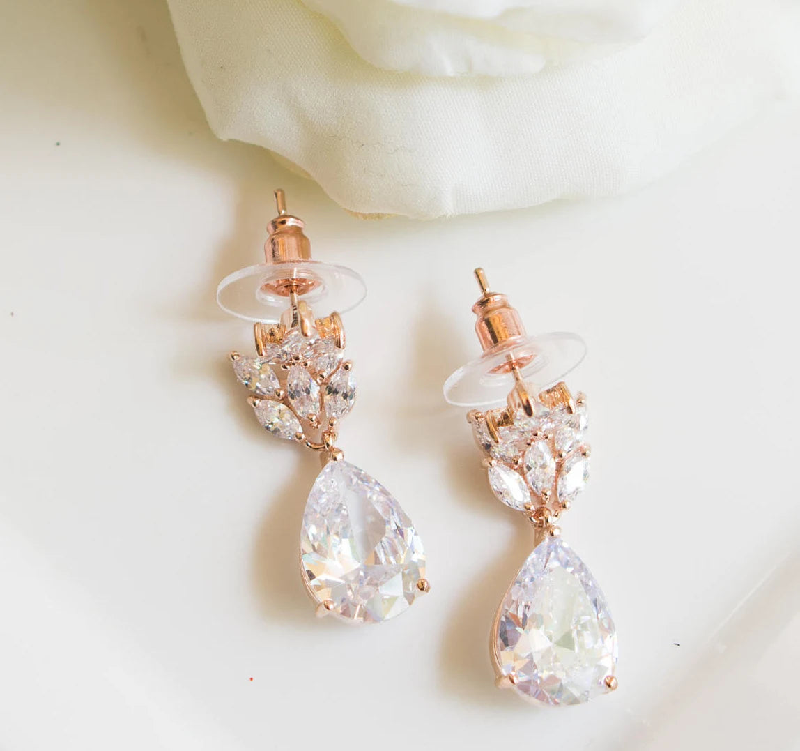 Rose Gold Sapphire Earrings,Bridesmaid Earrings,Bridesmaid Proposal,Rose Gold Wedding,Bridal Earrings,Navy Blue Wedding,Blush & Blue Wedding