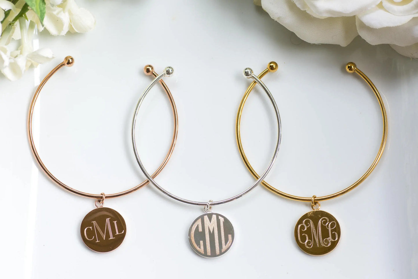 Monogram Jewelry | Personalized Bridesmaid Gifts | Bridesmaid Jewelry | Custom Name Jewelry | Bangle Bracelet | Cuff Bracelet