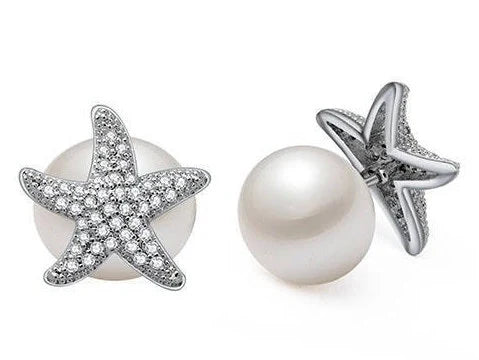 Beach Wedding | REVERSIBLE Pearl Starfish Earrings | Bridesmaid jewelry | Bridesmaid Gifts | Bridesmaid Earrings | Pearl Earrings |