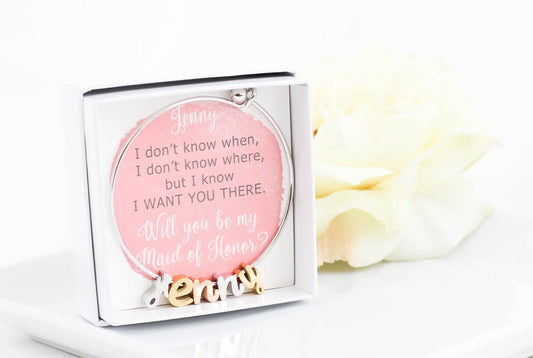 Maid of Honor Gift | Bridesmaid Gift, Initial Bracelet, Custom Name Bracelet, Flower Girl Gift, Personalized Gift, Bridesmaid Proposal