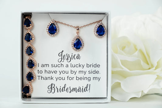 Sapphire Rose Gold Jewelry | Bridal Jewelry Sets | Rose Gold Wedding | Bridesmaid Sets | Bridesmaid Gifts | Wedding Jewelry | Teardrop Sets